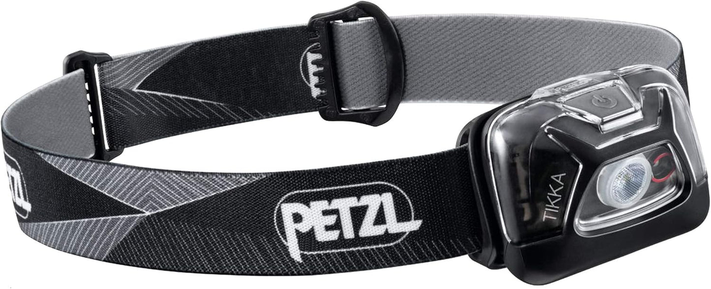 PETZL Tikka Headlamp - Compact 350 Lumen Light with Red Lighting, for Hiking, Climbing, Running, and Camping - Grey