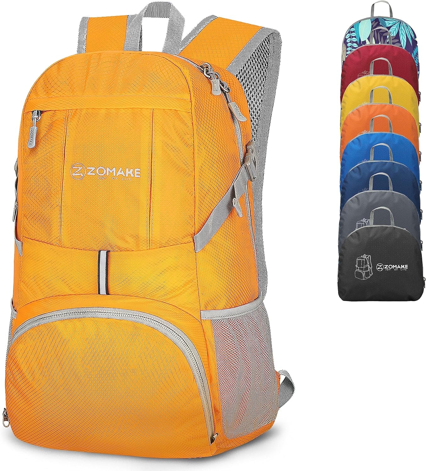 ZOMAKE Lightweight Packable Backpack 35L, Light Foldable Backpacks Water Resistant Collapsible Hiking Bag, Compact Folding Day Pack for Travel Camping(Orange)