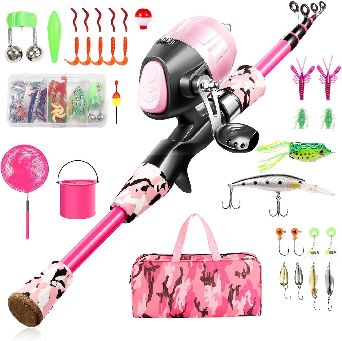 Kids Fishing Pole - Telescopic Fishing Rod and Reel Combo Kit - Fishing Gear, Fishing Lures, Carry on Bag, 70 Set Fully Fishing Equipment - for Boys, Girls, Youth