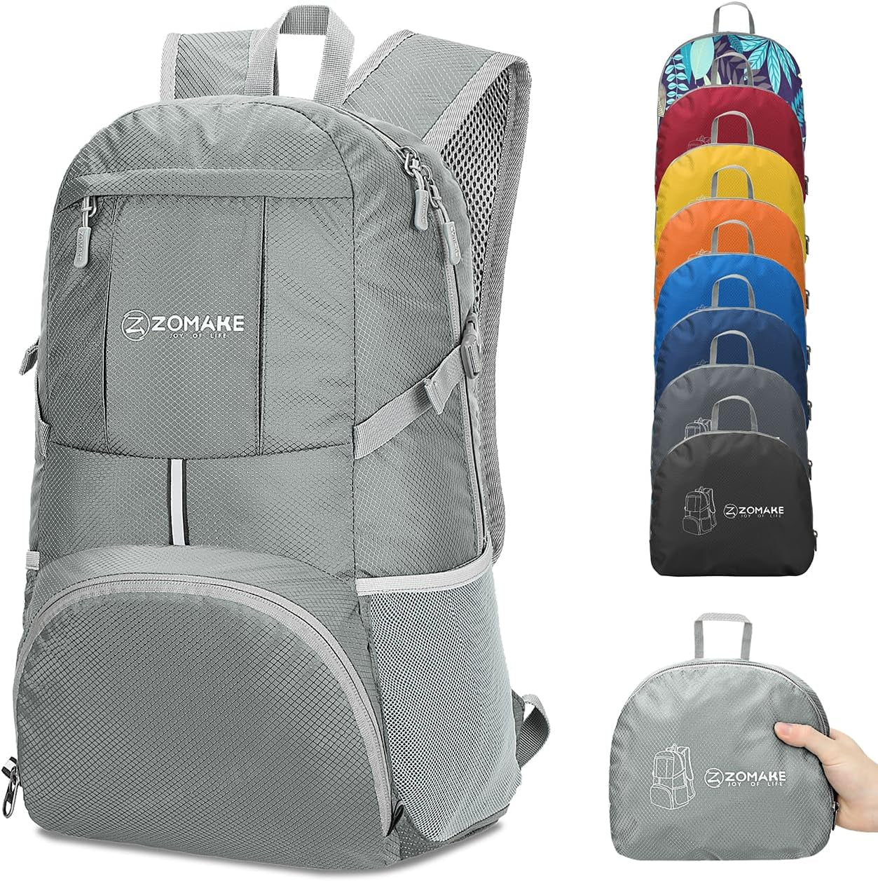 ZOMAKE Lightweight Packable Backpack 35L, Light Foldable Backpacks Water Resistant Collapsible Hiking Bag, Compact Folding Day Pack for Travel Camping(Orange)
