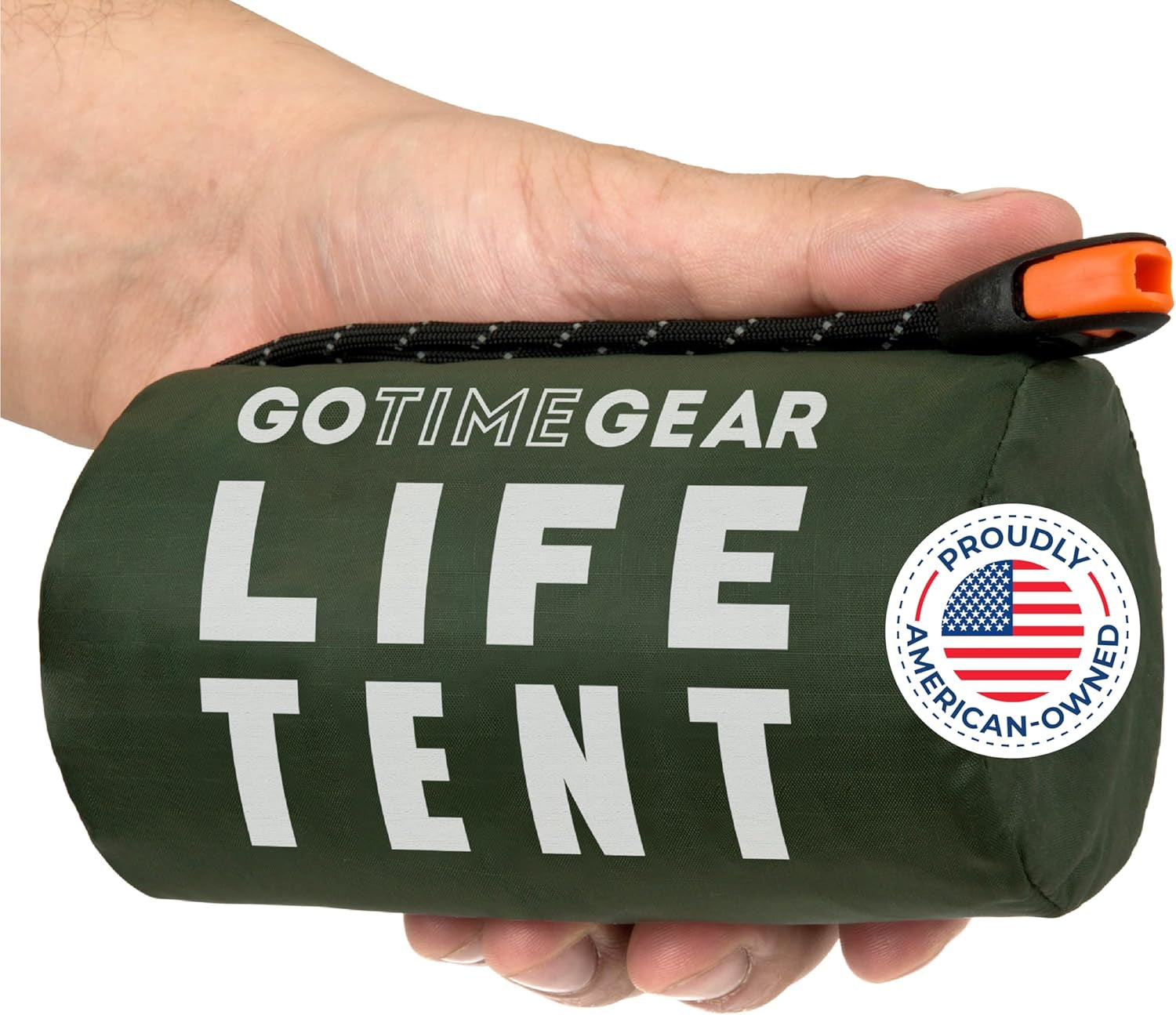 Go Time Gear Survival Life Tent • 2 Person Mylar Emergency Shelter Tube Tent + Paracord • All-Weather Protection for Camping, Hiking, & Survival Kits • Includes Emergency Whistle
