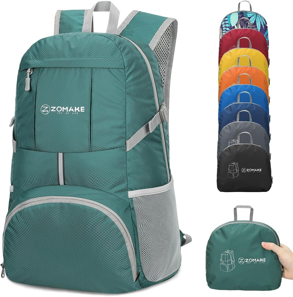 ZOMAKE Lightweight Packable Backpack 35L, Light Foldable Backpacks Water Resistant Collapsible Hiking Bag, Compact Folding Day Pack for Travel Camping(Orange)