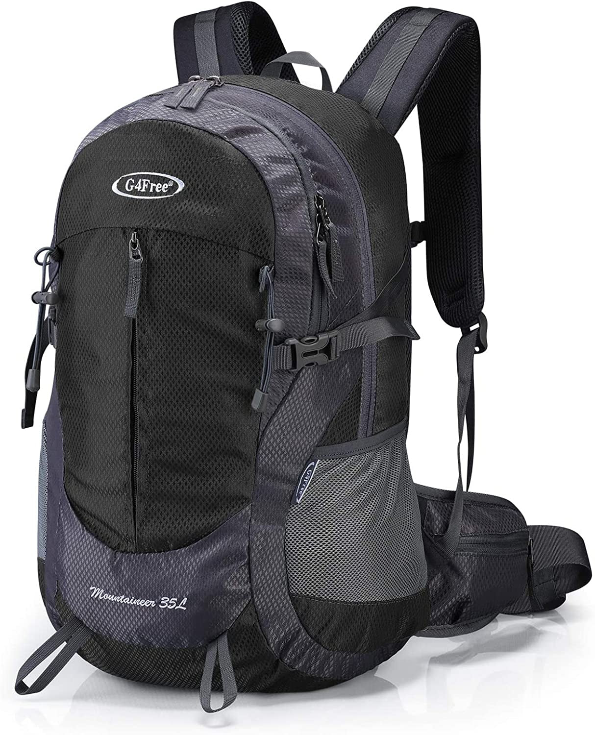 G4Free 35L Hiking Backpack Water Resistant Outdoor Sports Travel Daypack Lightweight with Rain Cover for Women Men (Dark Blue)