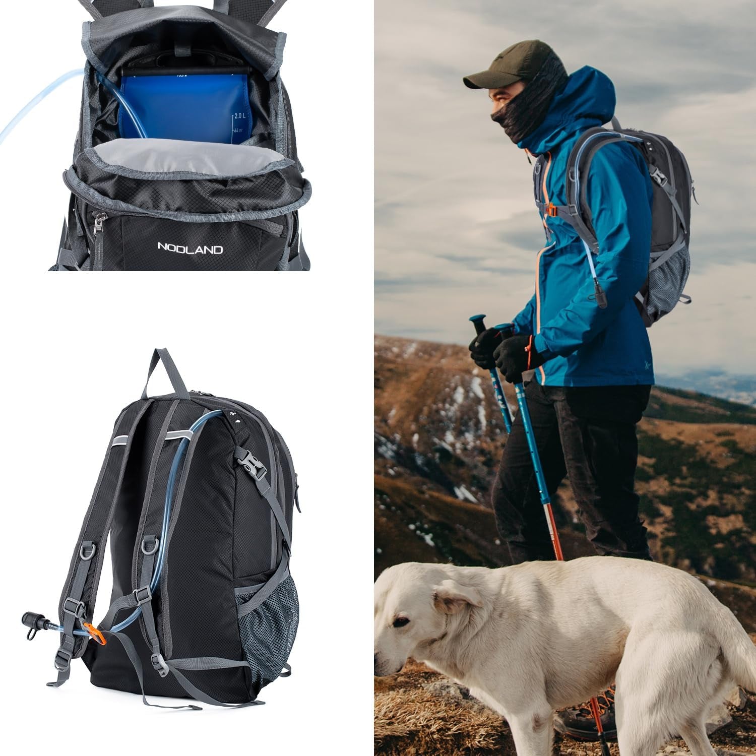 NODLAND Light Weight Packable Backpack for Travel Hiking 45L Foldable Water-Resistant Daypack Hydration Rucksack