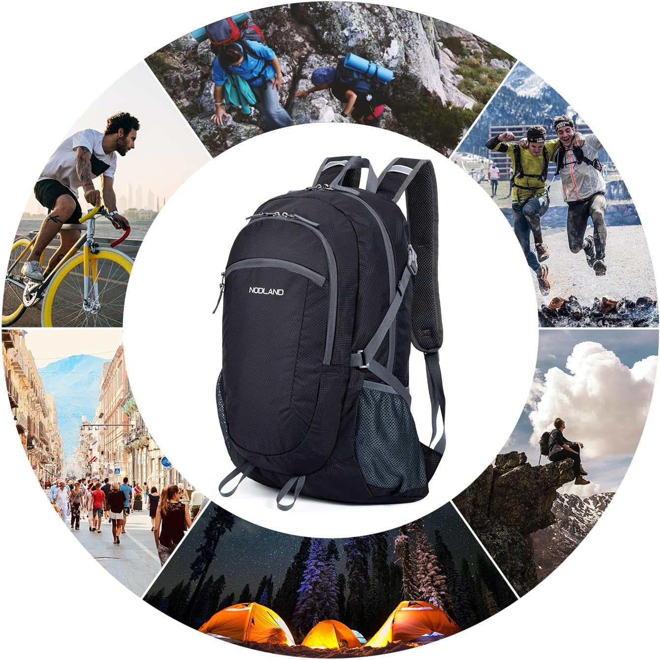 NODLAND Light Weight Packable Backpack for Travel Hiking 45L Foldable Water-Resistant Daypack Hydration Rucksack