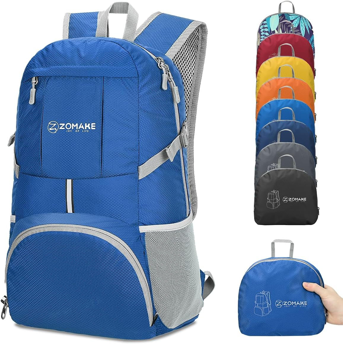 ZOMAKE Lightweight Packable Backpack 35L, Light Foldable Backpacks Water Resistant Collapsible Hiking Bag, Compact Folding Day Pack for Travel Camping(Orange)